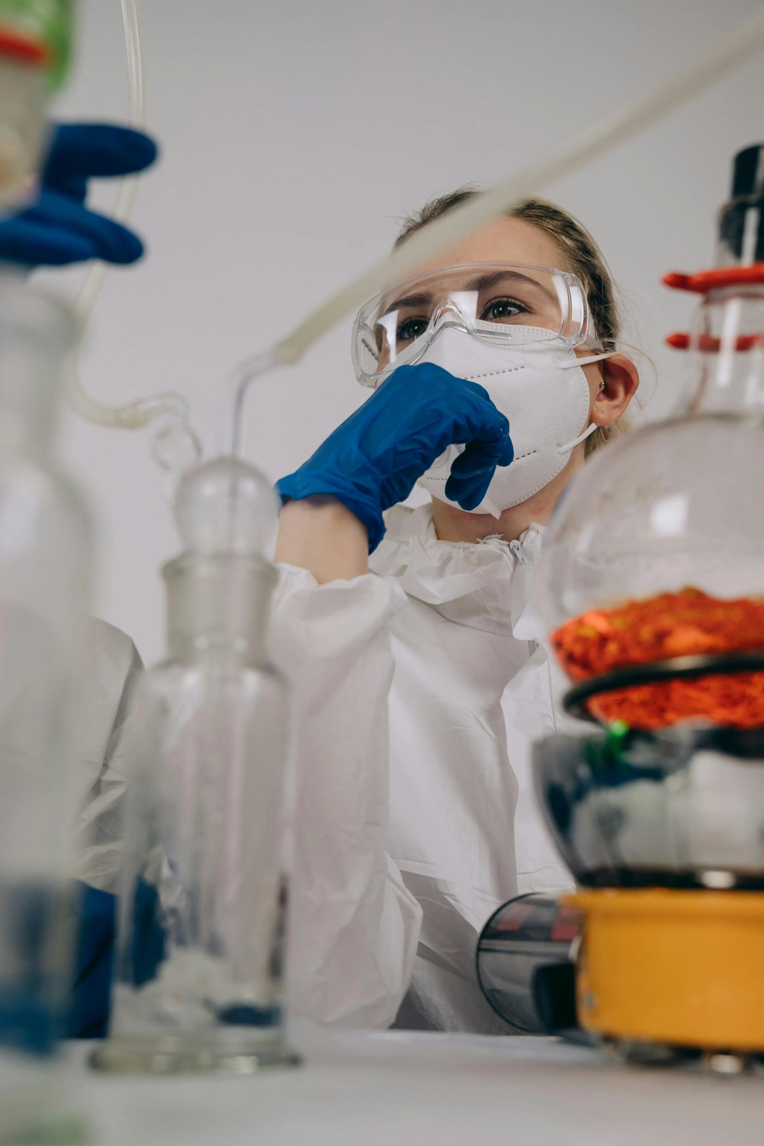 Woman looking at chemical